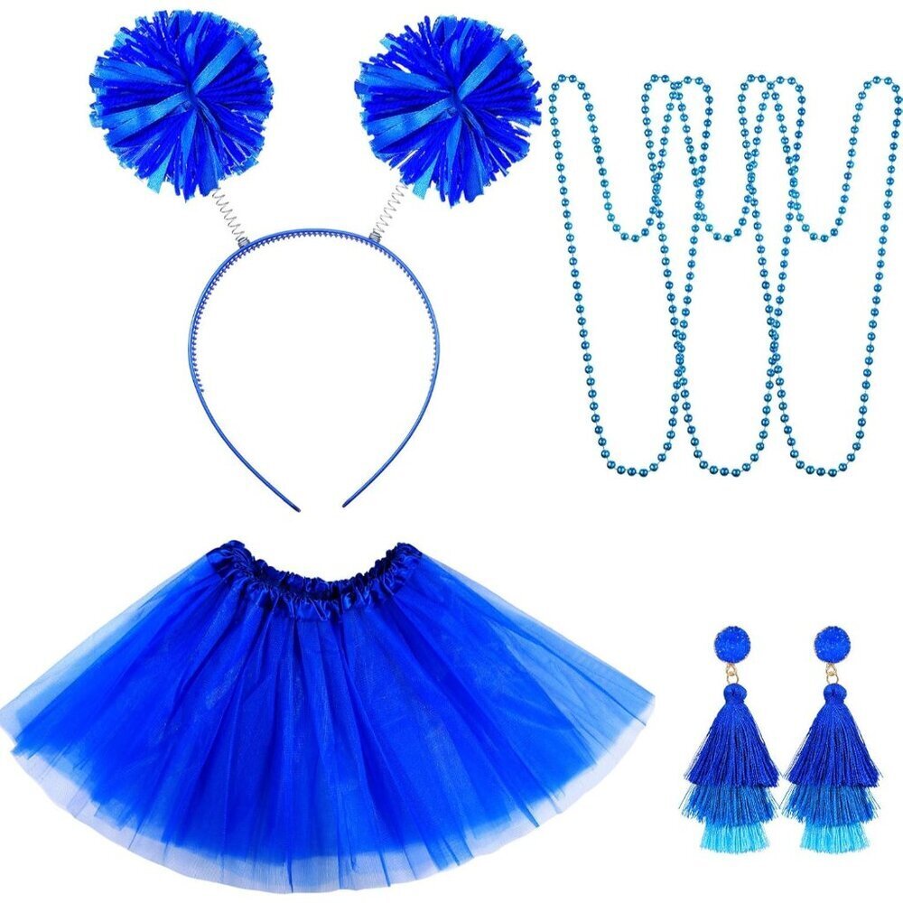 Women Costume Accessories Set Tulle Tutu Pom Pom Headband Necklaces Earrings